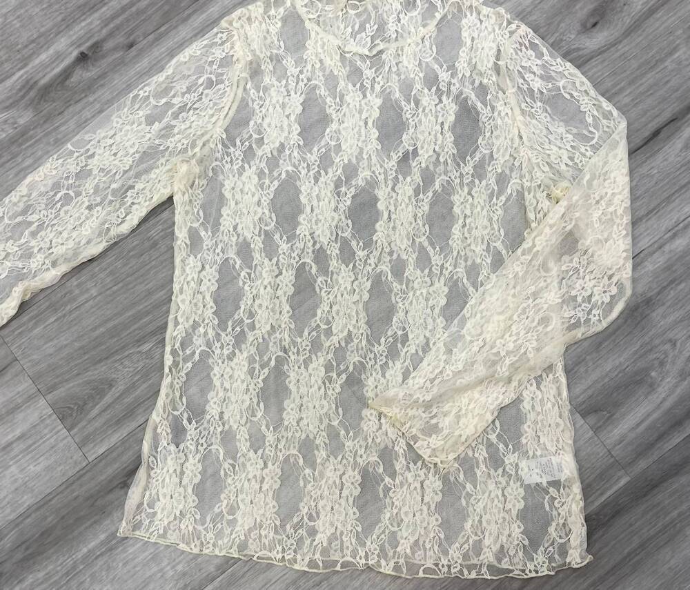 NEW JADE BY JANE women's mesh long sleeve mock neck top in ivory